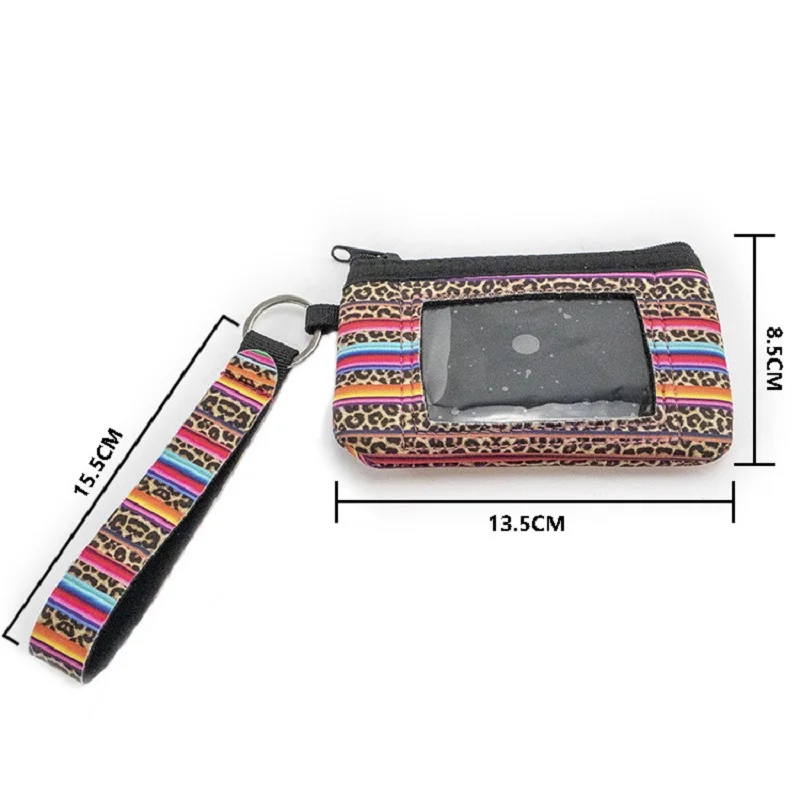 New Neoprene Mini Wristlet Wallet / Credit Card Id Holder With Lanyard Multifunctional Storage Bag Pvc Zipper Coin Purse