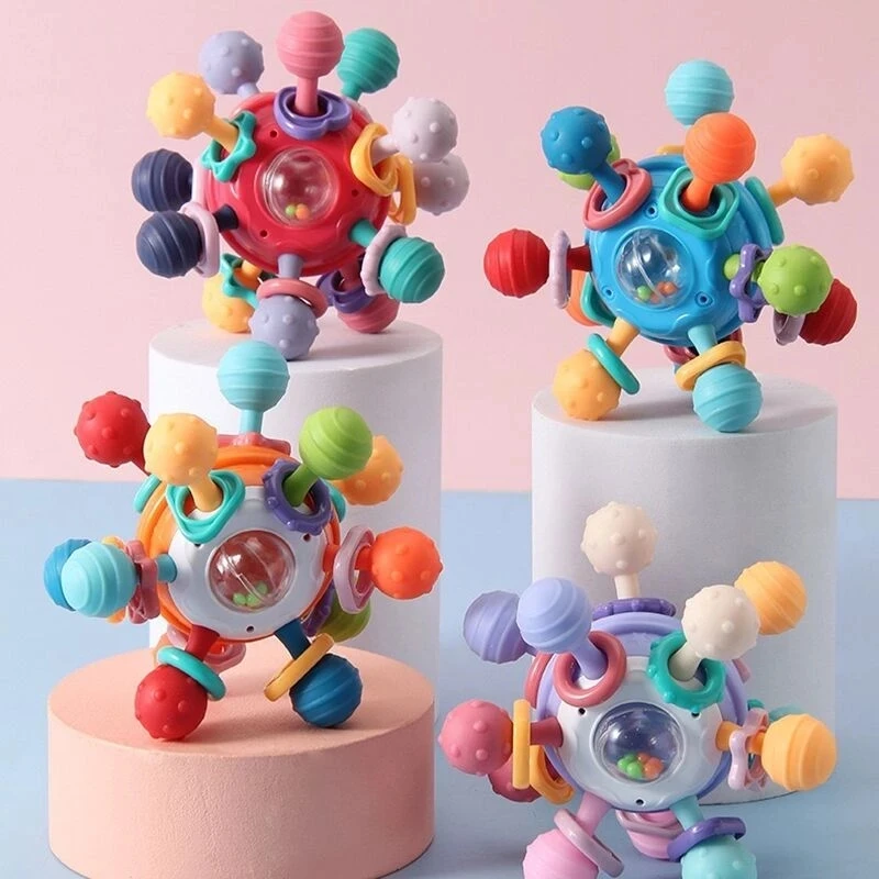 Baby Rassel & Beißring Aus Silikon | Sensorik Spielzeug 0-12 Monate | Montessori