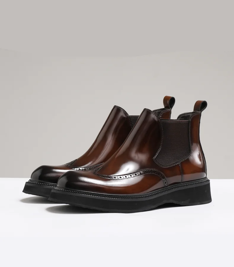 Neue Chelsea-Stiefel für Herren, handgefertigte Leder-Stiefeletten im Brogue-Stil, für Herbst und Winter – Detail 5