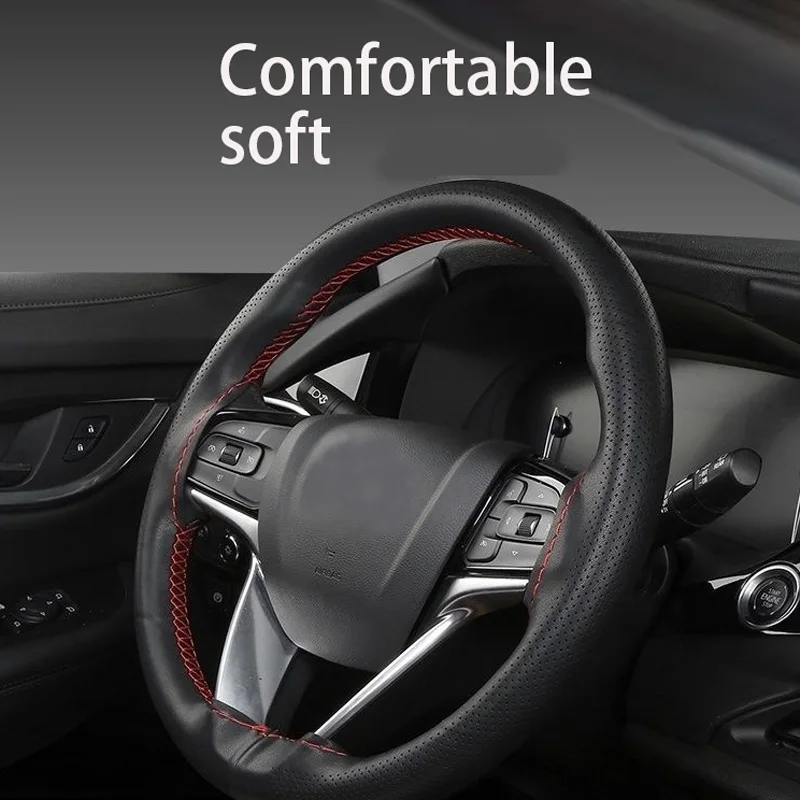 Steering Wheel Cover PU Leather Steering Wheel Cover Anti-Slip Braiding Cover For Steering Wheel Cowhide 37cm-38cm Protector