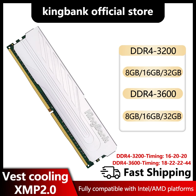 vil beslutte Ny ankomst Seaboard Kingbank DDR4 3600Mhz RAM 8GB 16GB 32GB 3200Mhz 1.2V PC DIMM Desktop Memory  Support Motherboard DDR4 16GB 3600Mhz with Heat Sink