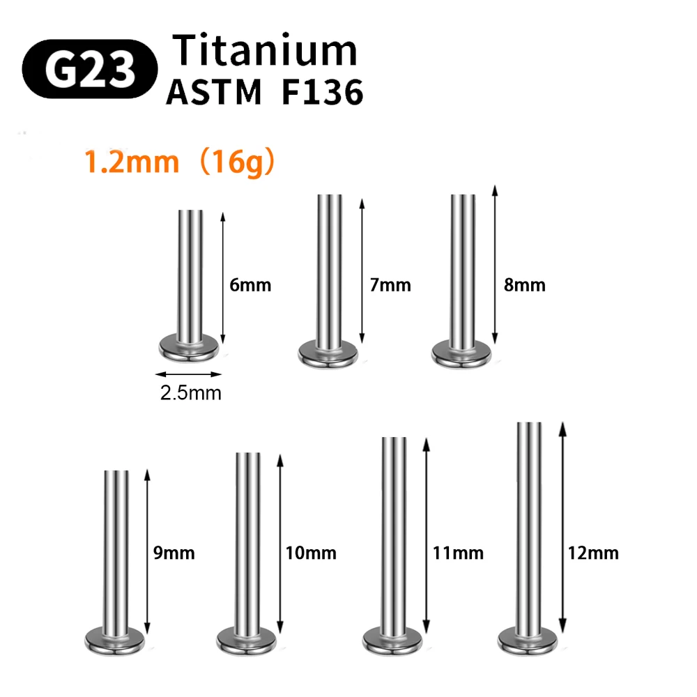 10/50pce14G 16G 20G Labret Lip Piercing Ring Earring Base Lip Body Jewelry Plug-in Base G23 ASTM F136 Titanium Wholesale 3