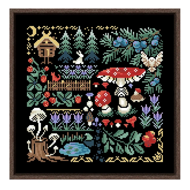 Kit de Point de Croix Forêt Mystérieuse, Toile Noire, Tissu, Fil de Coton, Aviation, Bricolage Fait à la Main, 18ct, 14ct, 11ct 3