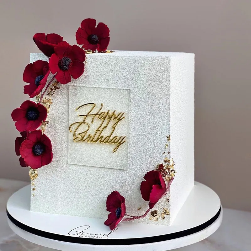 New Design Rectangle Side Acrylic Gold Happy Birthday Cake Topper Elegant Laser-cut Dec... - SKU HBCT2116 - UGI Packaging