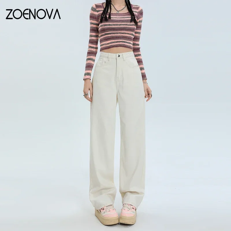 ZOENOVA 여성용 하이 웨이스트 스트레이트 와이드 레그 팬츠, 한국 빈티지 스트리트웨어, 헐렁한 청바지, 새로운 캐주얼 바지, Y2K 패션, 가을