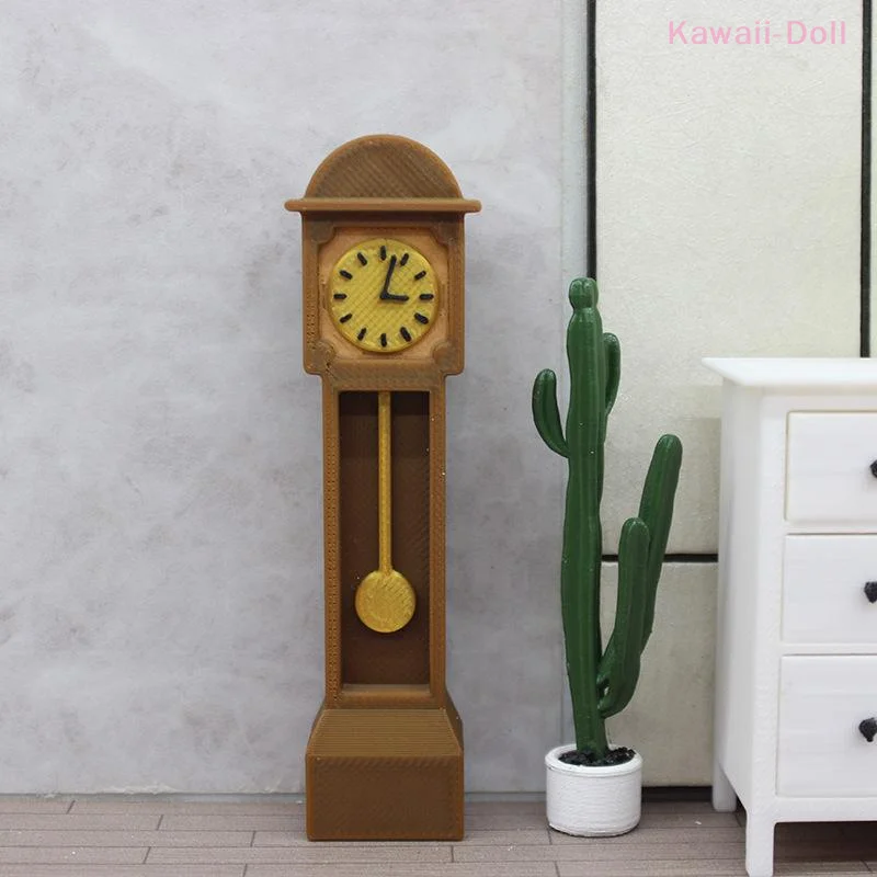 Mini Retro Standing Clock Model Miniature Wood Floor Clock Grandfather Clock Dollhouse Furniture Model