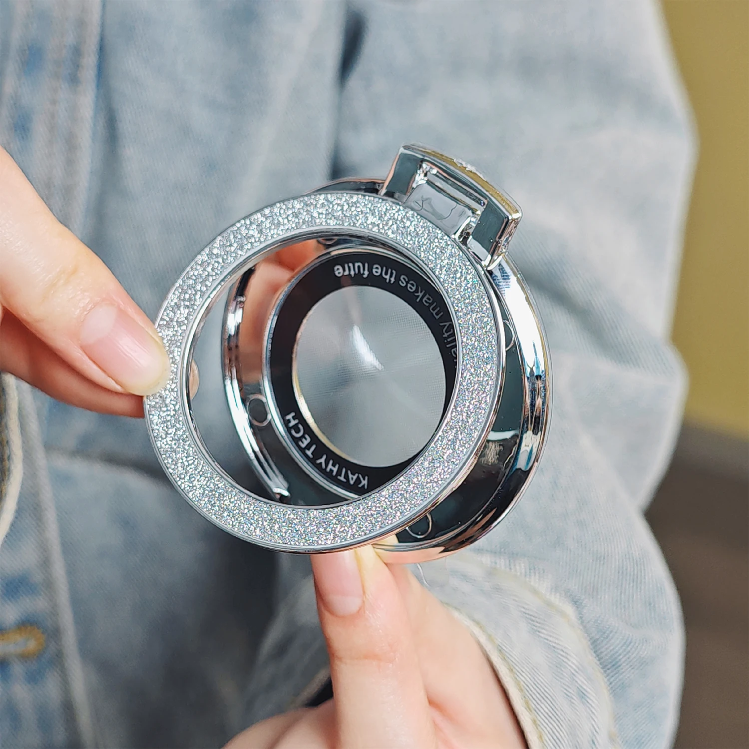 Fashion Glitter Bling Finger Ring Phone Holder Luxury Mobile Phone Stand Grip Back Sticker Phones Mount For iPhone 16 Bracelet