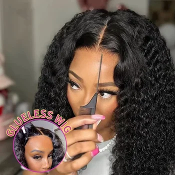 Water Wave Glueless Wig Pre-Cut Lace Wig Pre-Plucked Natural Black Deep Wave Wear & Go Glueless Curly Human Hair Wigs For Women 1