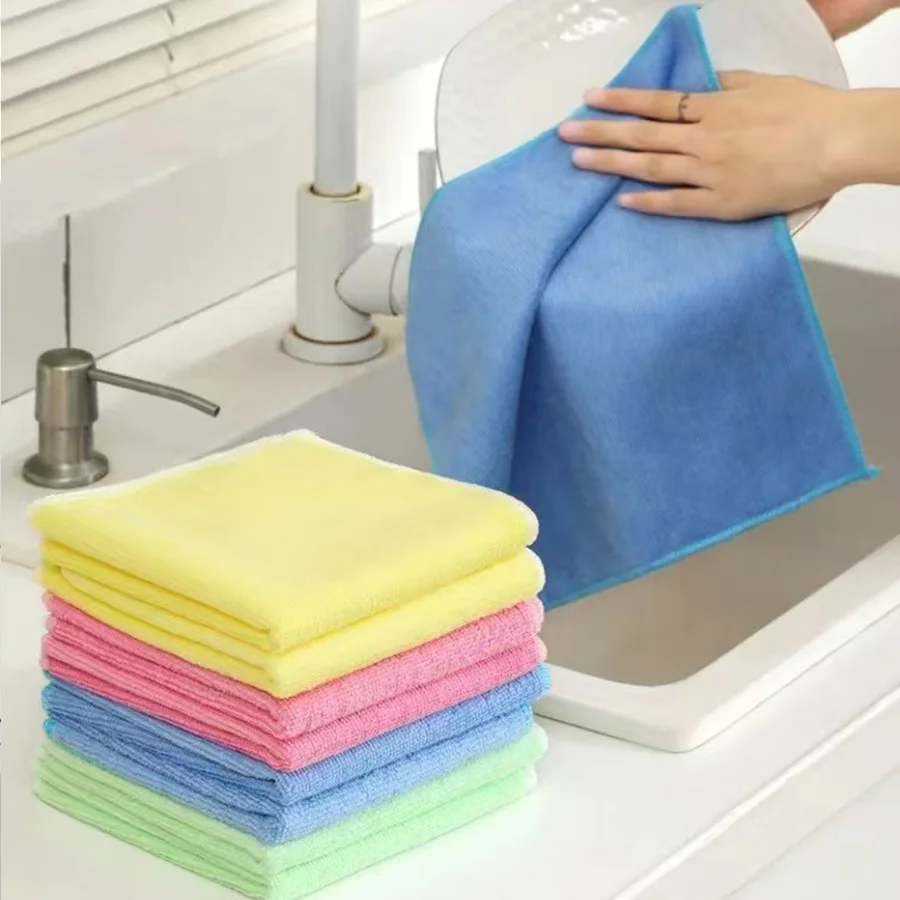 5pcs/lot Microfiber Cleaning Cloths Ultra-fine Fiber Kitchen Dishwashing 25*25cm Water-absorbent Scouring Car Cleaning Cloth