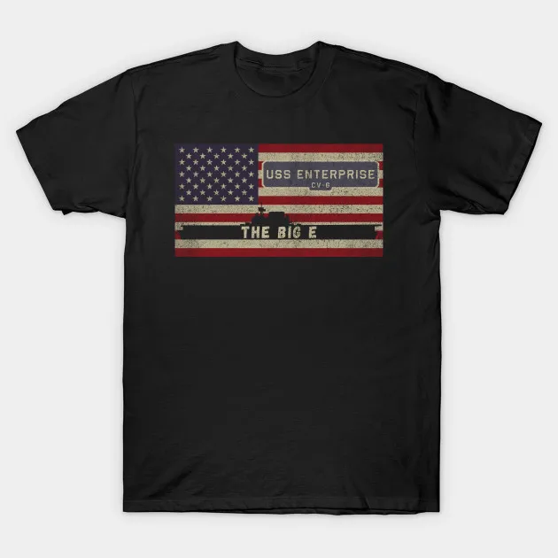 

Vintage USA Flag USS Enterprise CV-6 Aircraft Carrier WWII Midway Ship T-Shirt. Premium Cotton Short Sleeve O-Neck Mens T Shirt