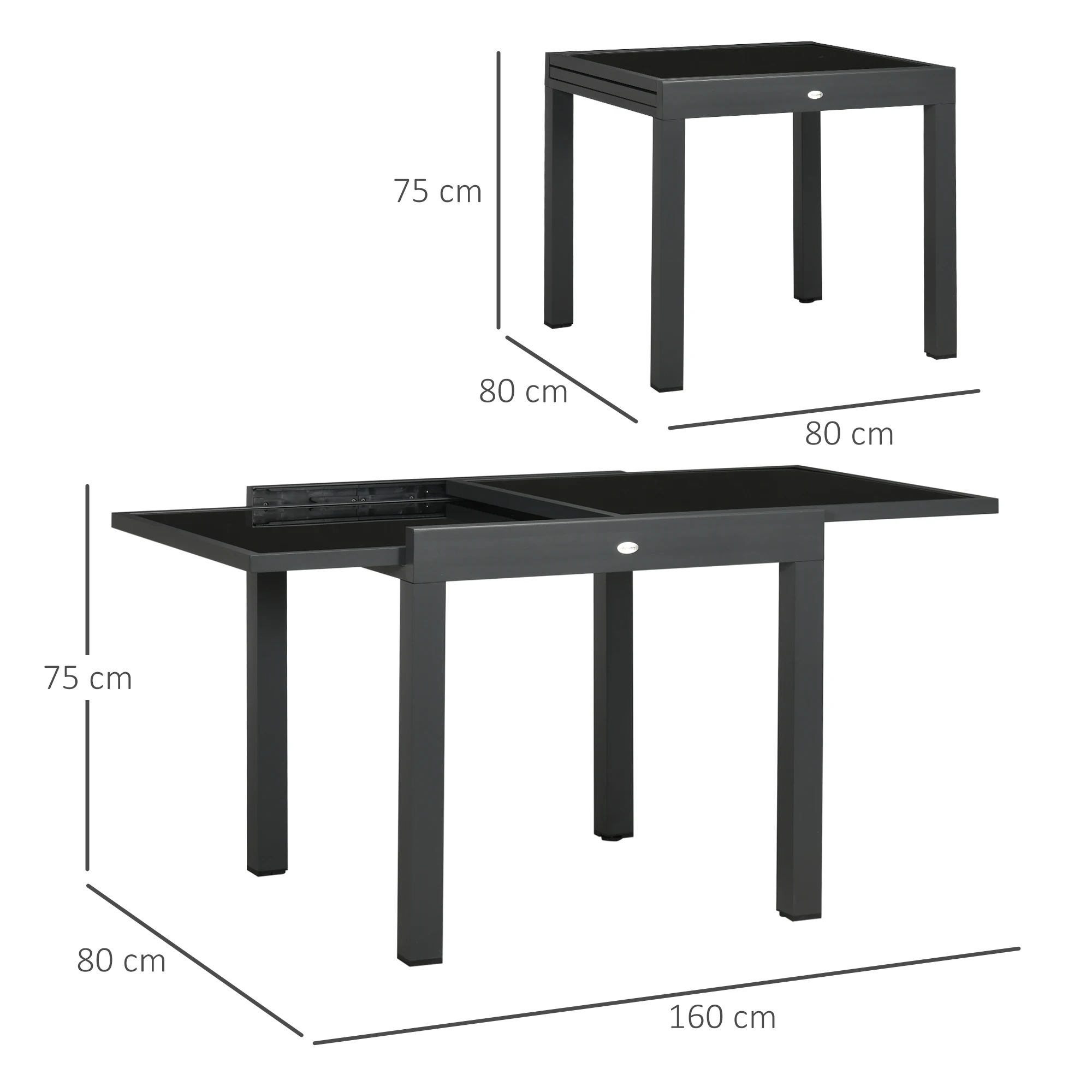 Table De Jardin Pliable Outsunny Avec Plateau Verre Trempé - 110x70 Cm, Noir, Pour 6 Personnes