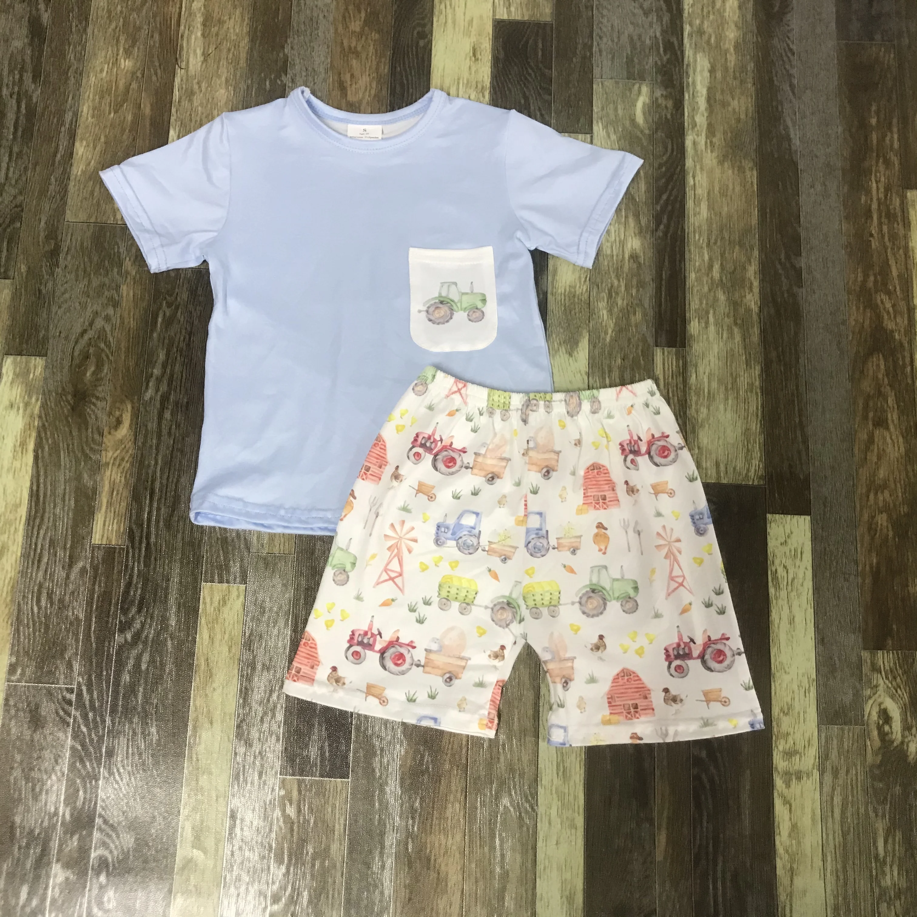 Adorable Children's Clothes Boy Boutique Pocket Farm Tractor Summer