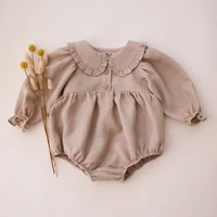 Toddler Girl Vintage Long Sleeve Clothes Baby Girl Linen Cotton Romper Jumpsuit Infant Solid Clothing 1