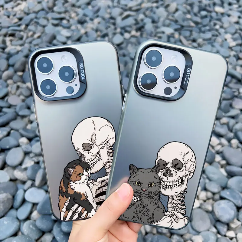 Luxury Funny Cute Skeleton And Cat Phone Case for iPhone 11 13 12 14 ...
