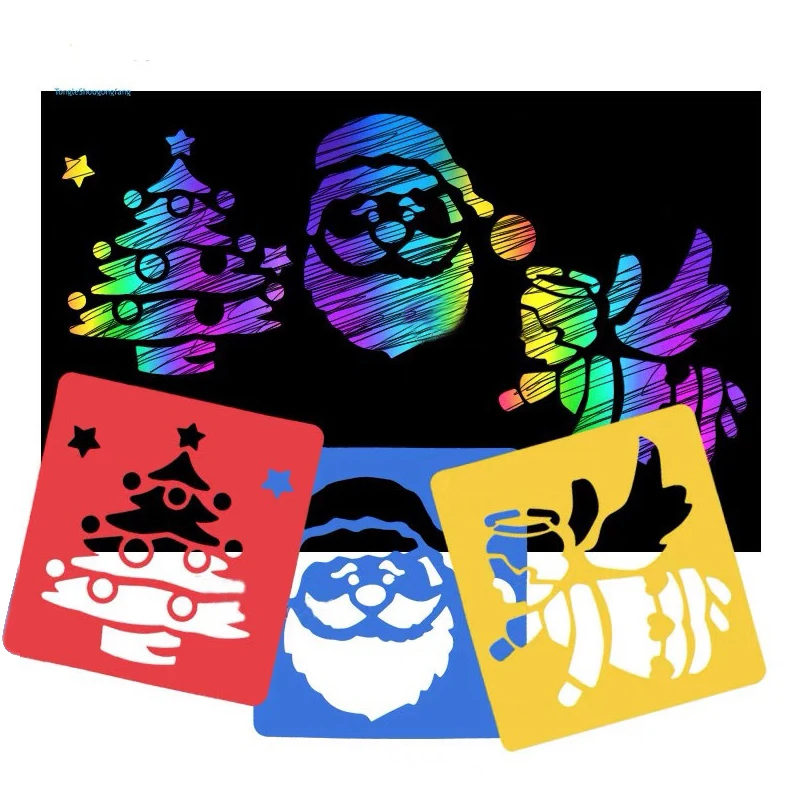 Scratch Painting Dazzling Colors Children Drawing Toys with Template Plastic DIY Art Creative Graffiti for Young Kids TMZ