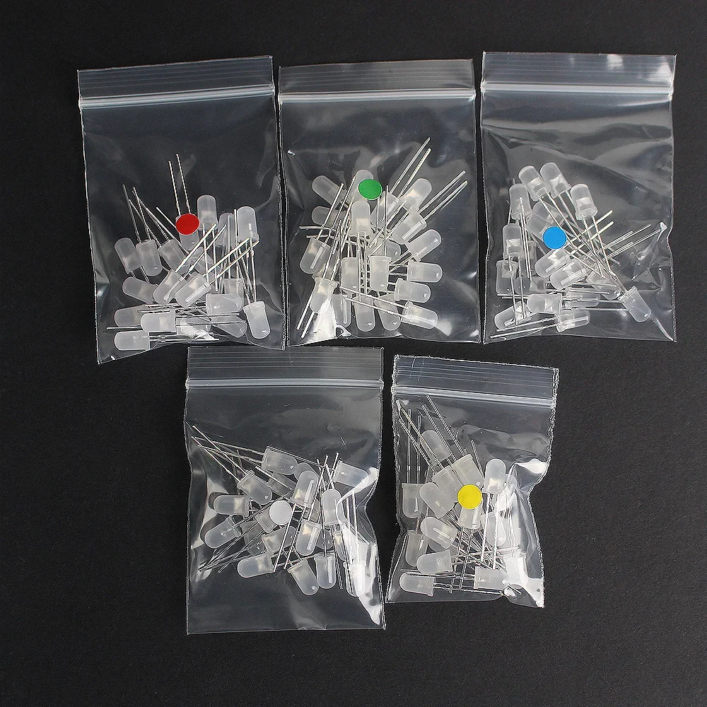 50/100PCS Fog Diffused LED Diode Kit 3/5/8/10mm Multicolor White/Green/Red/Blue/Yellow Light Emitting Diodes for DIY Projects