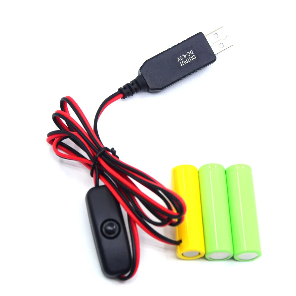 

USB to 4.5V Power (3X1.5V) with Switch LR6 AA Dummy Battery Eliminator Cable for Holiday LED Light,Walkmans,Radios,Electric Toys