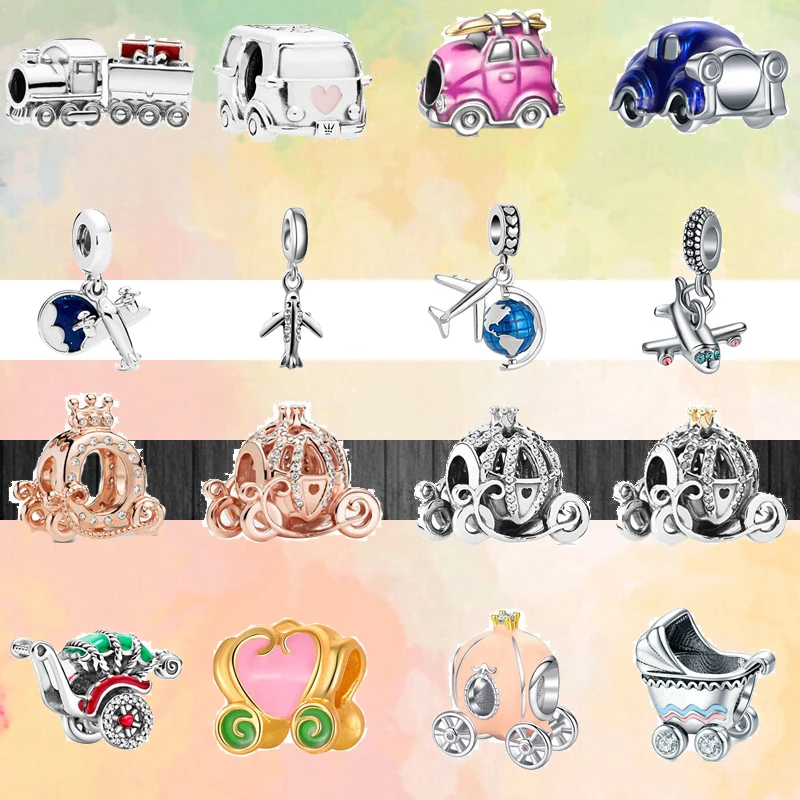 

New Car Train Carriage Airplane Baby Carriage Classic Beads Fit Original Pandora Charms Silver Color Bracelets DIY Women Jewelry