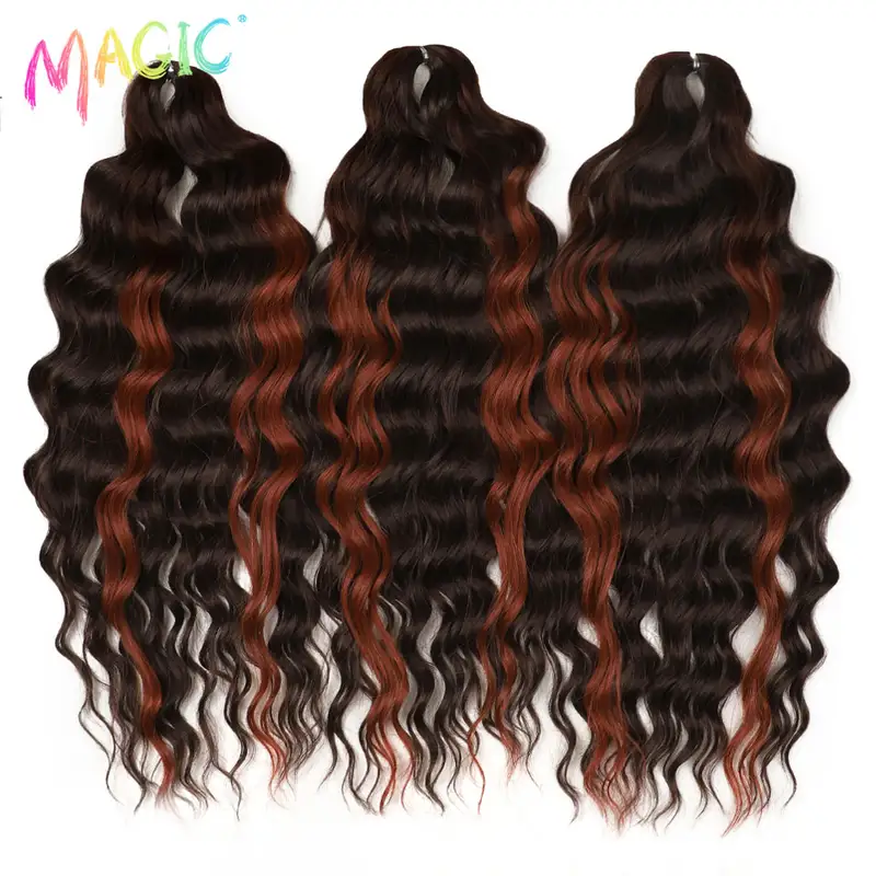 Anna Synthetic Hair 24 Inch Water Wave Braiding Hair Extensions Ombre Blonde Deep Wave Afro Curl Twist Crochet Hair for Women - Image 21