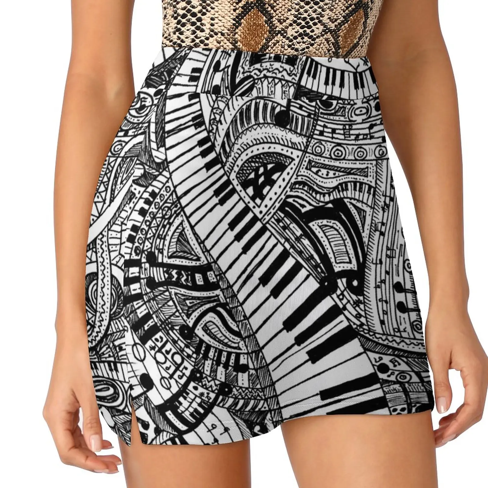 Classical music doodle with piano keyboard Light Proof Trouser Skirt novelty in clothes festival outfit women extreme mini dress reddachic women two piece skirt set high waist bandage denim skirt with leg warmers cyberpunk y2k vintage music festival outfits