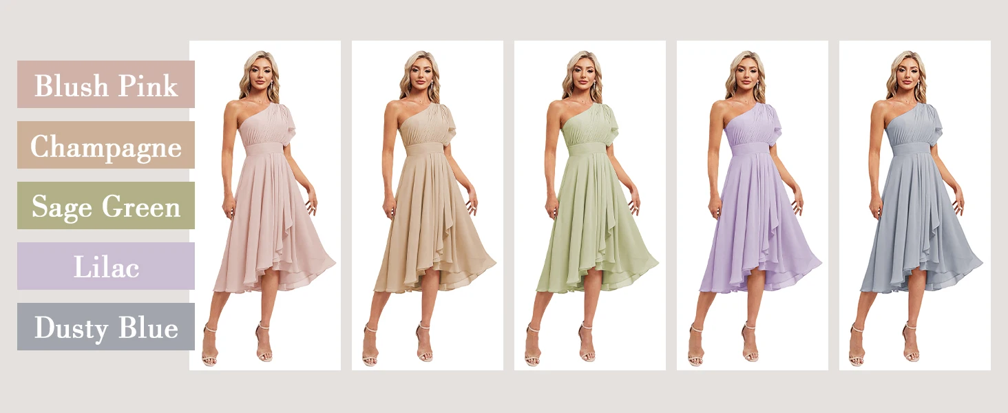 Chiffon Short Bridesmaid Dresses One Shoulder Ruched Ruffle formal Dress