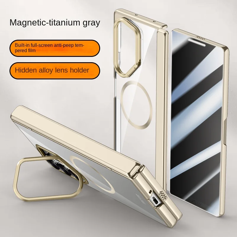 Enhanced Magnetic Anti-Shock Folding Phone Case with Plating and Full Hinge Protection