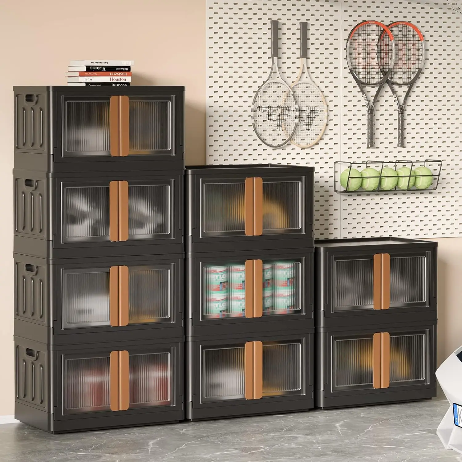 

HAIXIN пластиковые контейнеры для хранения для кладовой 6 упаковки-100qt черный сверхпрочный стеллаж для хранения, многофункциональное гаражное хранилище