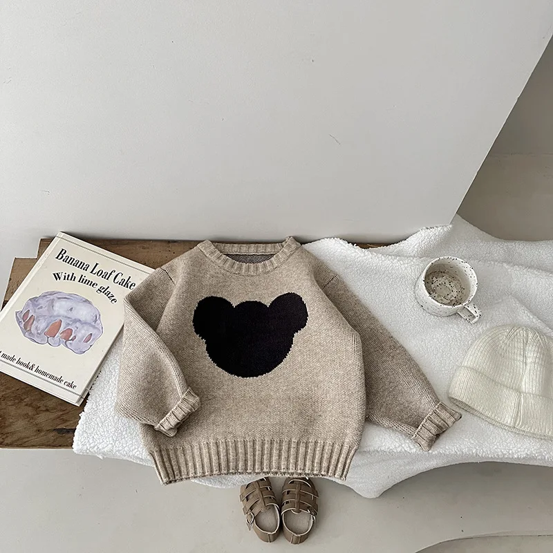 Autumn New Baby Long Sleeve Knit Sweater Infant Boy Cute Cartoon Sweater Toddler Girl Bear Knitted Tops Kids Clothes