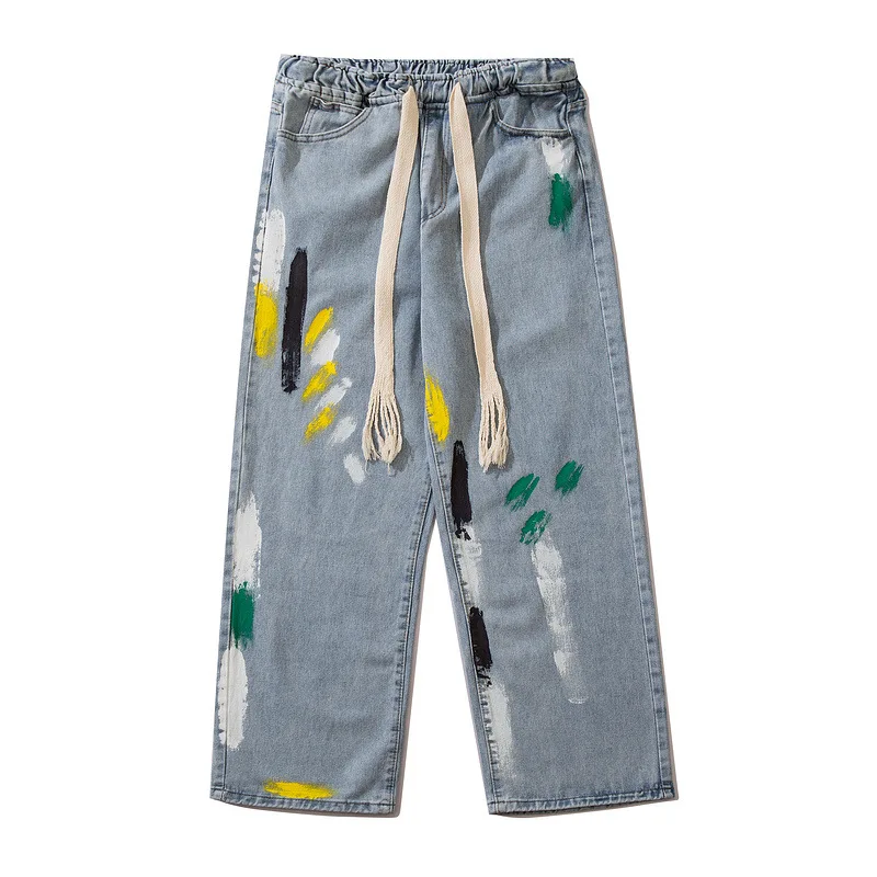 

Autumn Streetwear Retro Hip-Hop Graffiti Jeans Harajuku Fashion Loose straight-Leg Pants Wide-leg Pants for Men Women Couples
