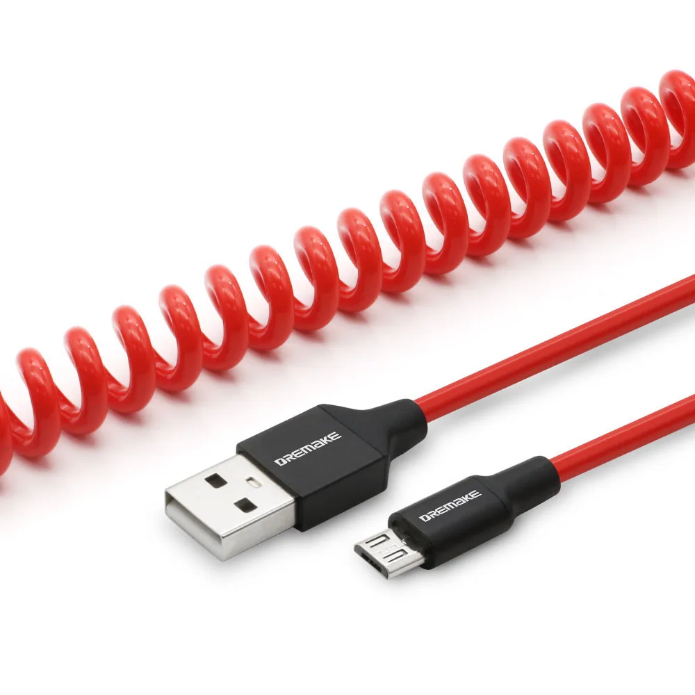 DREMAKE-스프링 USB 충전 케이블 개폐식 마이크로 USB 충전 와이어 데이터 코드, 스마트폰 케이블 휴대 전화 USB 어댑터 코드