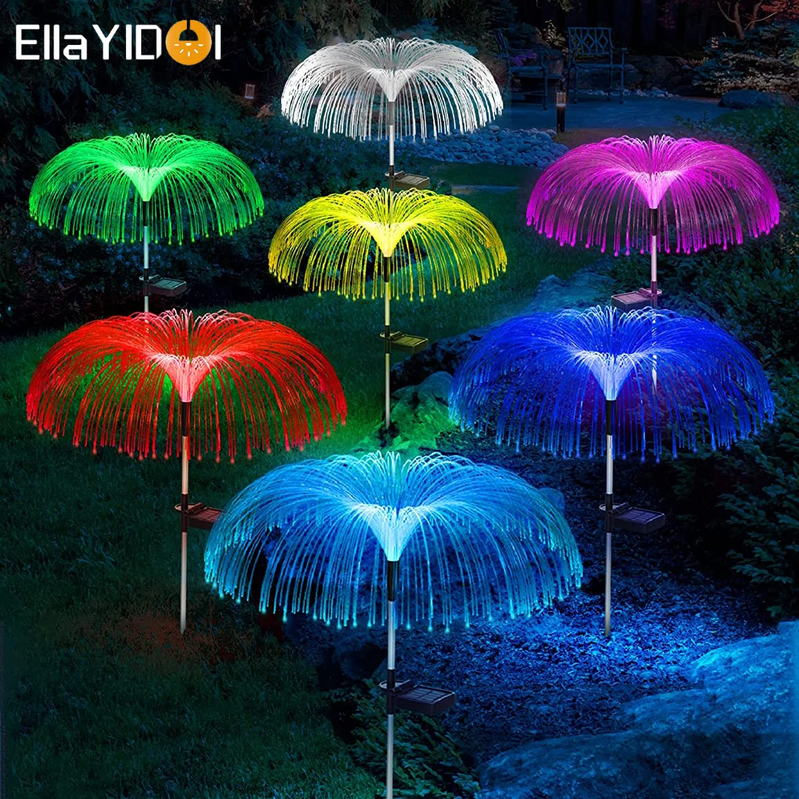 Solar Garden Lights Outdoor Waterproof Optical Fiber Jellyfish Light solar lawn lamp for Patio Pathway Holiday Christmas Decor