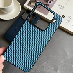 Carbon Fiber Design Magnetic Protective Silicone Back Cover Case for Mi 14 Ultra (Light blue)