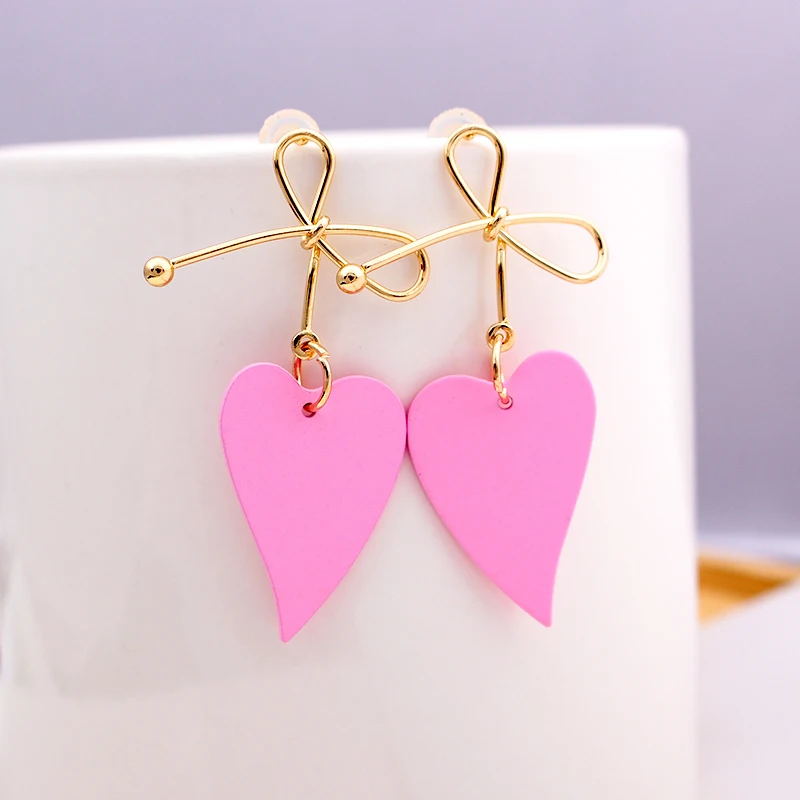 Dangle Earrings Drop Earrings Long Earrings Golden Earrings Bowtie Earrings Geometric Earrings Fashion Golden Bow Knot Drop Earring for Women Brincos Vintage Red Yellow Geometric Heart Love Dangle Earrings Irregular Jewelry