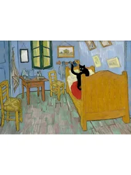 Starry Night Cat - Inspired Canvas Print: Humorous Wall Art Decor - 40x60cm No Frame (Orange)