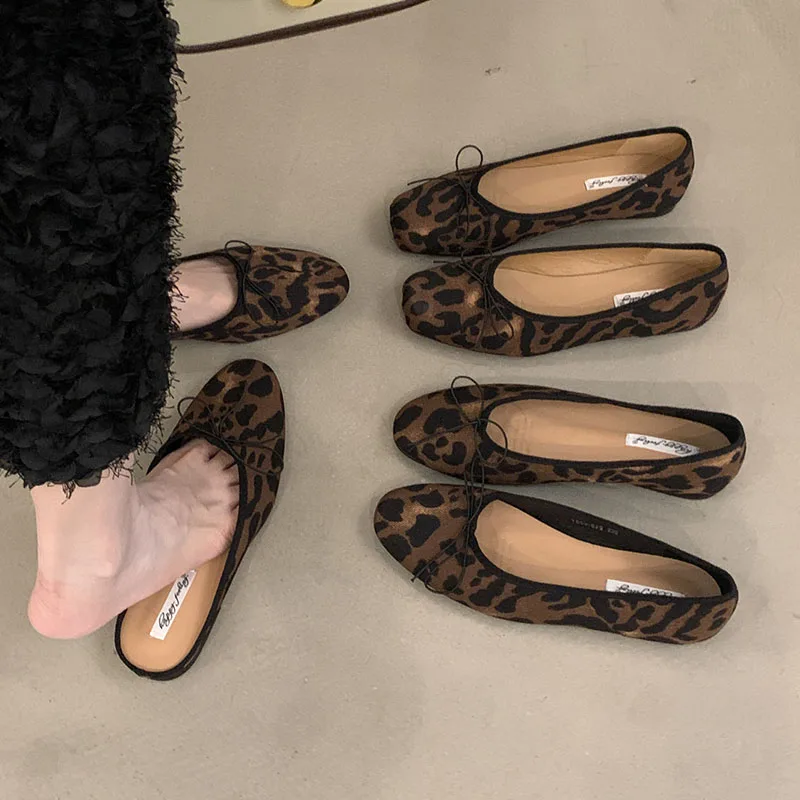 2024 Summer Leopard New Brand Women Flat Shoes Fashion Leopard Print Ladies Elegant Shallow Slip On Soft Ballerinas Shoes 2
