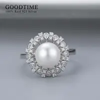 Luxury Freshwater Pearl Ring Pure 100% 925 Sterling Silver Round Ring Bride Wedding Anniversary Jewelry Gift For Women 1