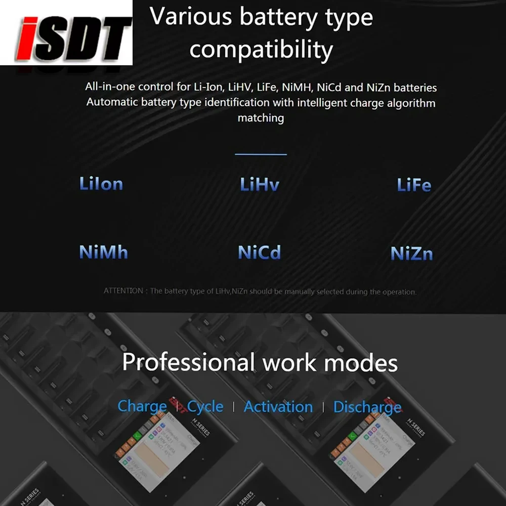 ISDT N8 18 Вт/N16 36 Вт/N24 48 Вт 5-12 В AA AAA Зарядное устройство DC Smart Зарядное устройство для Li-lon LiHv Ni-MH Ni-Cd LiFePO4 аккумулятора