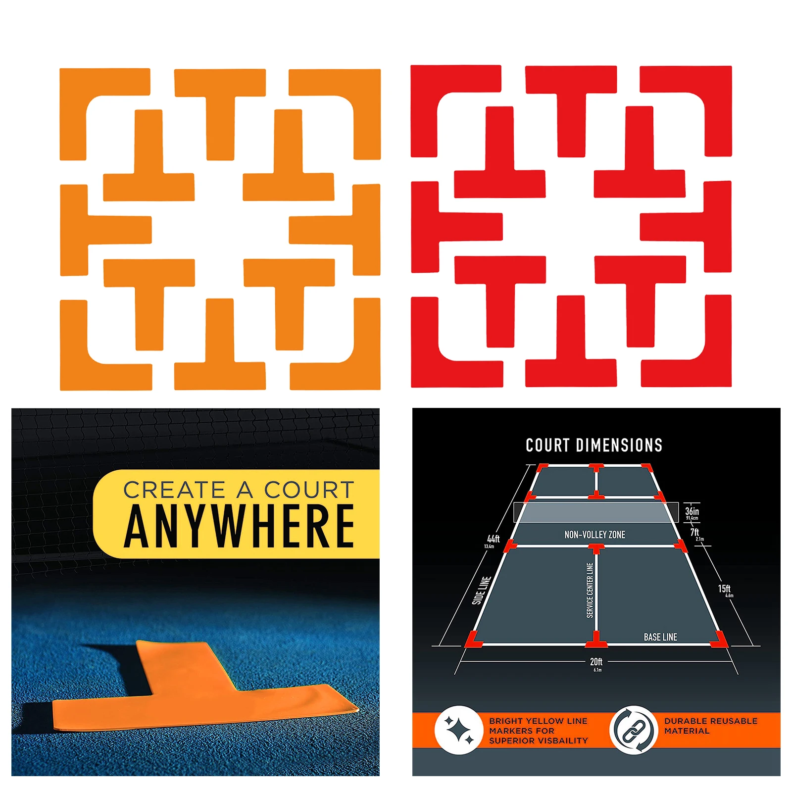 Pickleball Court Marker Set - Tragbare Bodenmarkierungen Für Tennis & Badminton