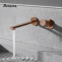 ก๊อกน้ําในห้องน้ําติดผนังทองเหลืองสีดําหรูหราพร้อมที่จับเดี่ยวและดีไซน์ทันสมัย 2 รูสําหรับก๊อกน้ําอ่างล้างหน้าร้อนและเย็น 1