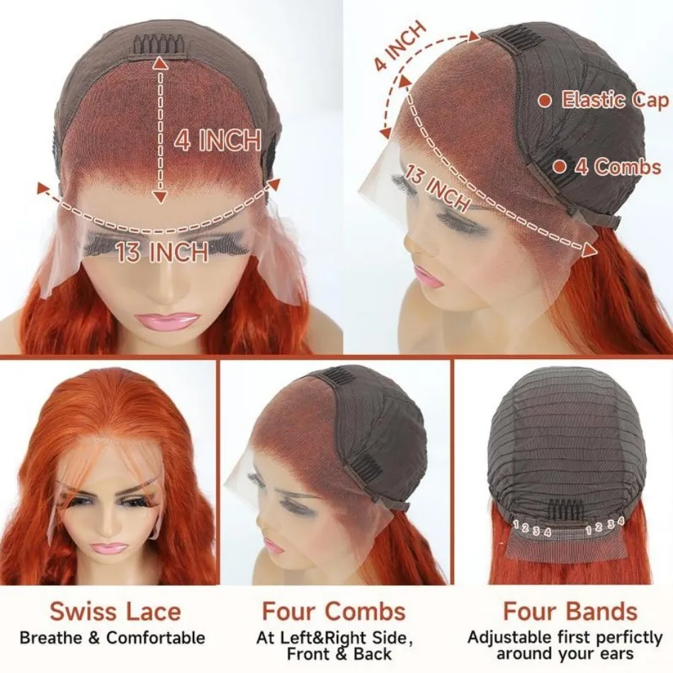 30 Inch Ginger Hd Lace Wig 13X6 Human Hair Deep Wave Human Hair Wigs 13X4 Hd Lace Frontal Wig 250 Density Colored Lace Front Wig