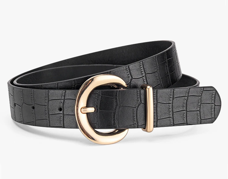 Fashionable Alligator Pattern Belts for Woman 105cm Durable PU Gold Color Buckle Belts Woman's Jeans Belts