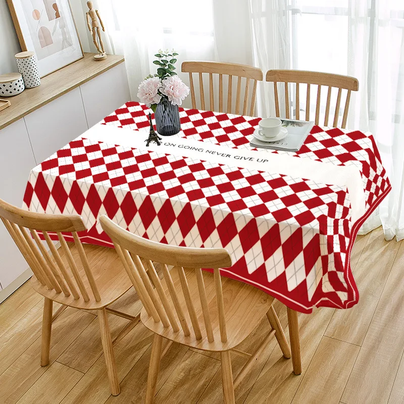

Nordic household simple checked waterproof table cloth cotton linen rectangular coffee table cloth