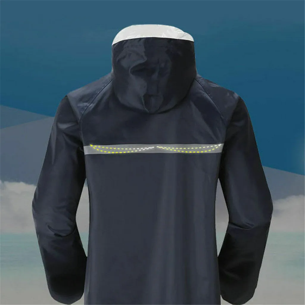 

High Quality Long Rain Coat Men Waterproof Windproof Reflective Strip Zipper Hooded Lightweight Long Raincoat Outdoor Rain Gear