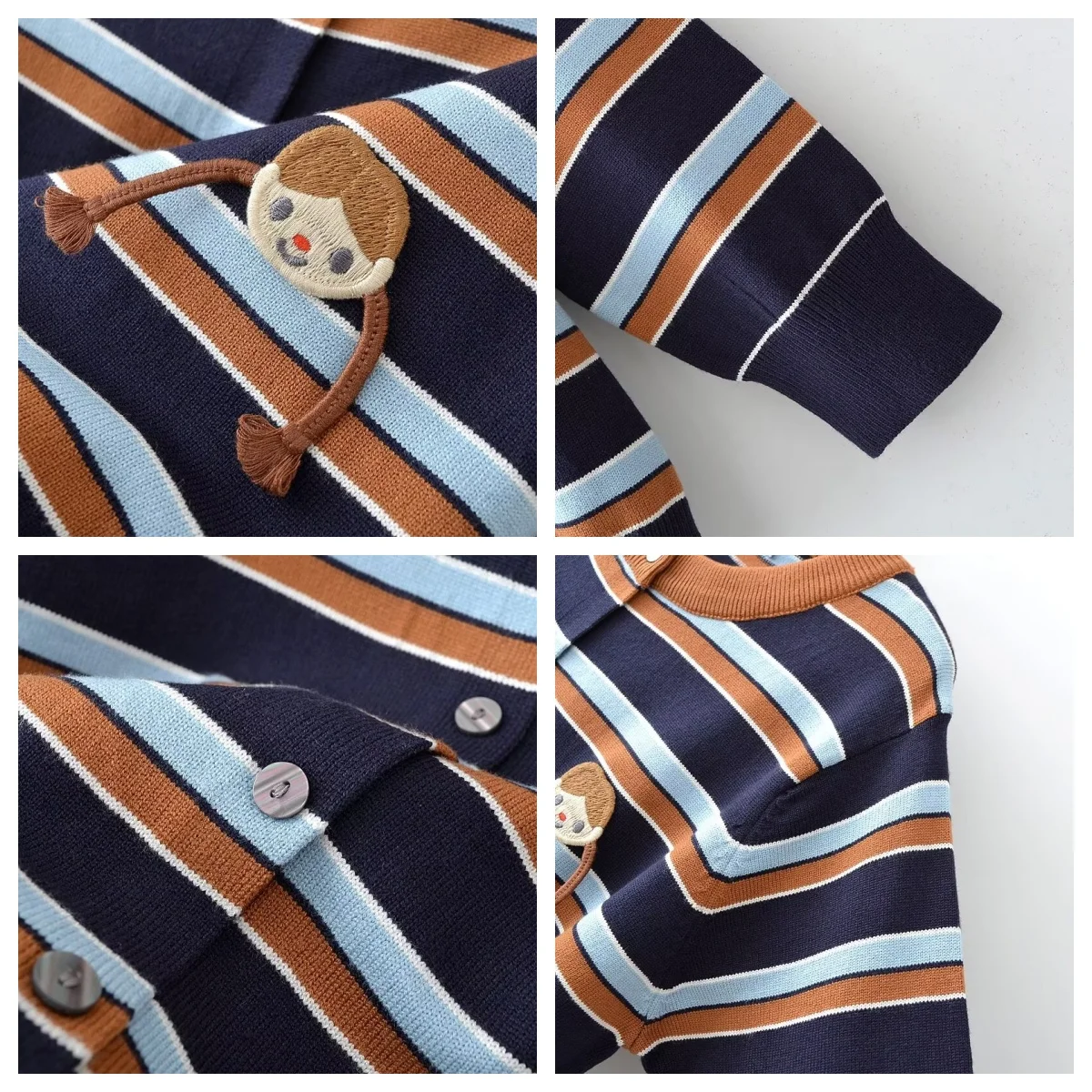 Women Plus Size Jumpers Autumn Winter Striped Knit Cardigan Loose Casual Embroidered Long Sleeve Sweater 4076