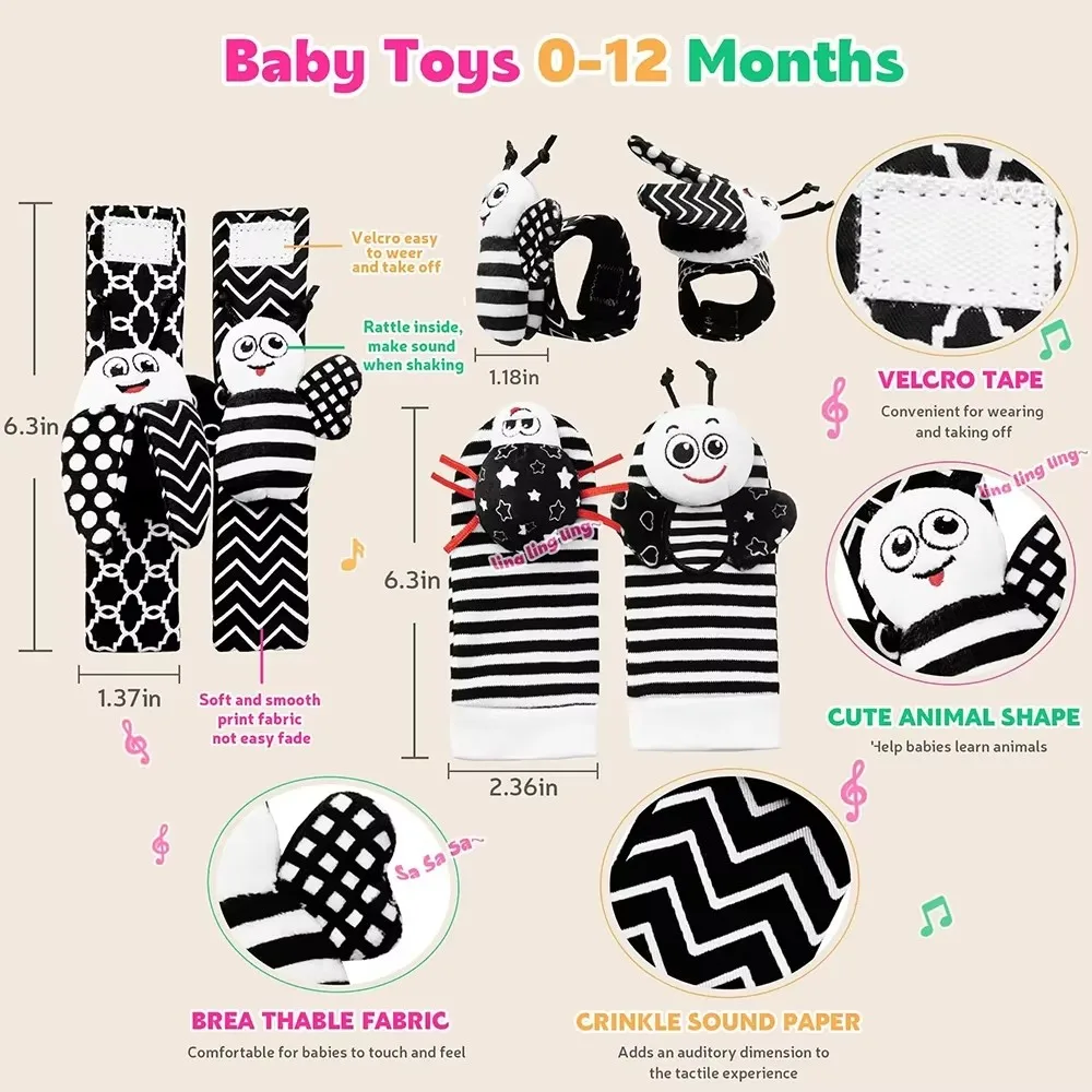 Baby Toys Baby Rattles Toy Animal Socks Wrist Strap Rattle for Newborn