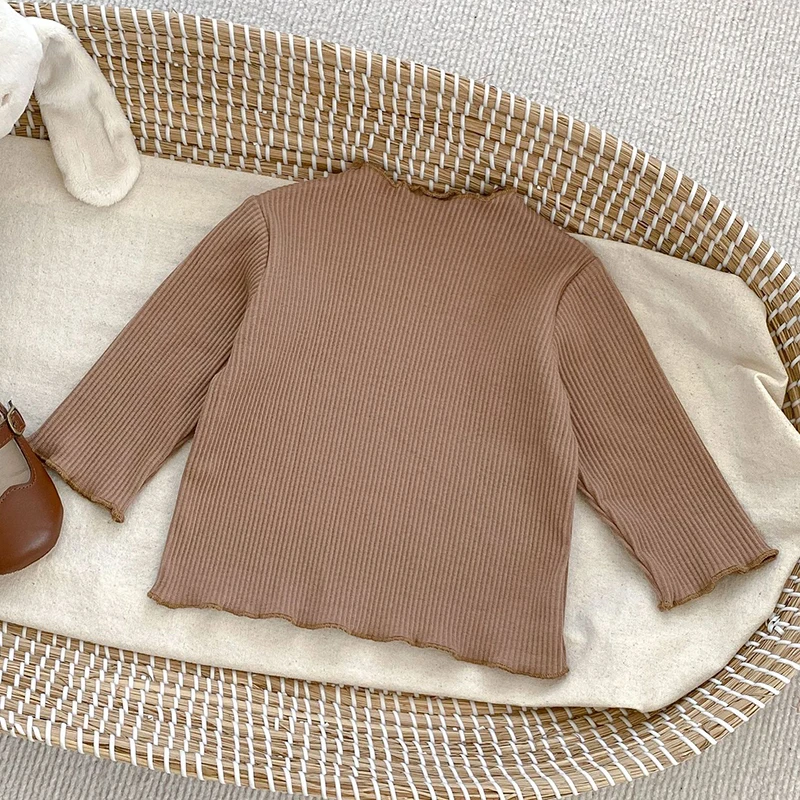 Autumn Spring Newborn Baby Girls T-shirt Long Sleeved Solid Color Bottom Tops Infant Baby Girls Clothing Kids Pullover