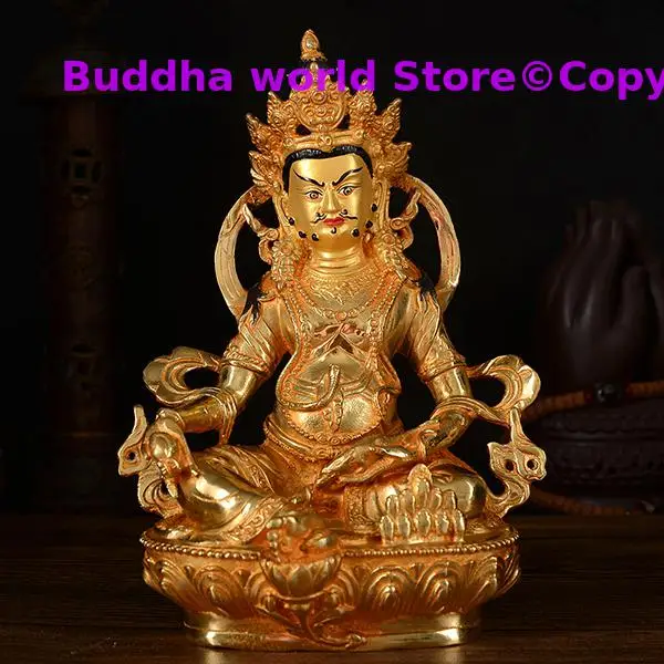 

wholesale #21CM HOME family Talisman # Buddhism full Gilding Yellow Jambhala Zambala gold Buddha brass statue