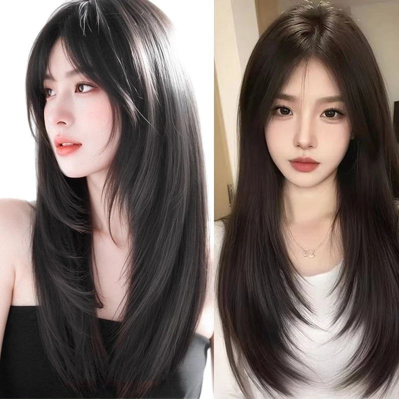 LUPU 24inch Wigs Hair Black Wig Synthehtic Black Long Straight Hair with Layers Natural Fake Women Hairpiece for Daily Use