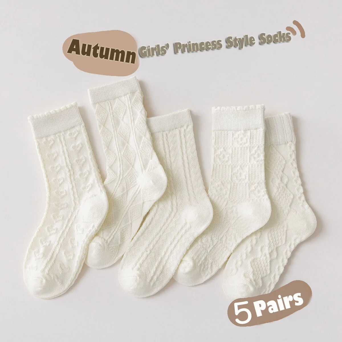 5 Pairs Girls Socks Solid White Cotton Socks A Class Socks Baby Autumn Mid Calf Socks Children Medium Socks Baby Kids Socks 5
