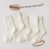 5 Pairs Girls Socks Solid White Cotton Socks A Class Socks Baby Autumn Mid Calf Socks Children Medium Socks Baby Kids Socks 5